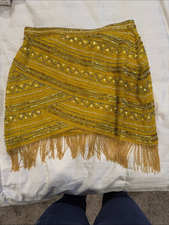 ASOS Dresses & Skirts - ASOS Yellow Beaded Fringe Mini Skirt